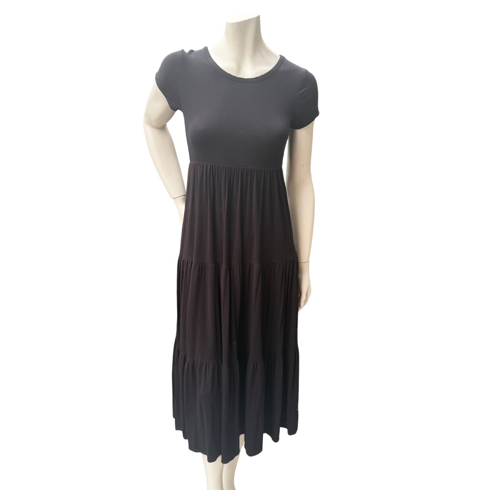 Livi by Olivia Rae Tiered Midi Dress Black Empire Waist Whimsigoth Minimalist 10